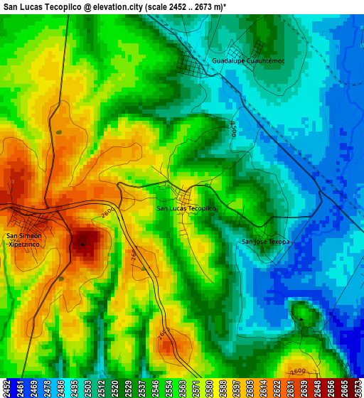 San Lucas Tecopilco elevation map