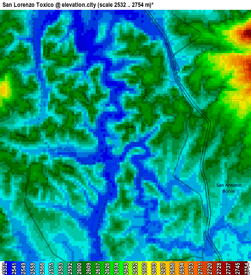 San Lorenzo Toxico elevation map