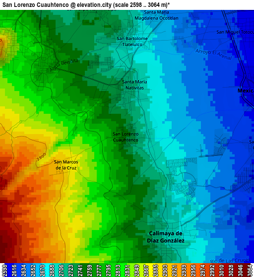 San Lorenzo Cuauhtenco elevation map