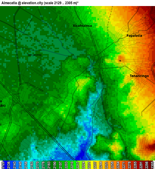 Almecatla elevation map