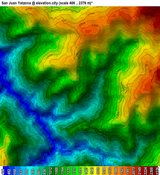 San Juan Yatzona elevation map