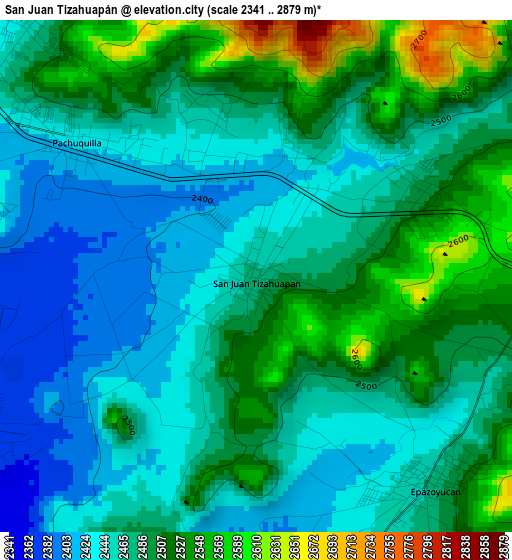 San Juan Tizahuapán elevation map
