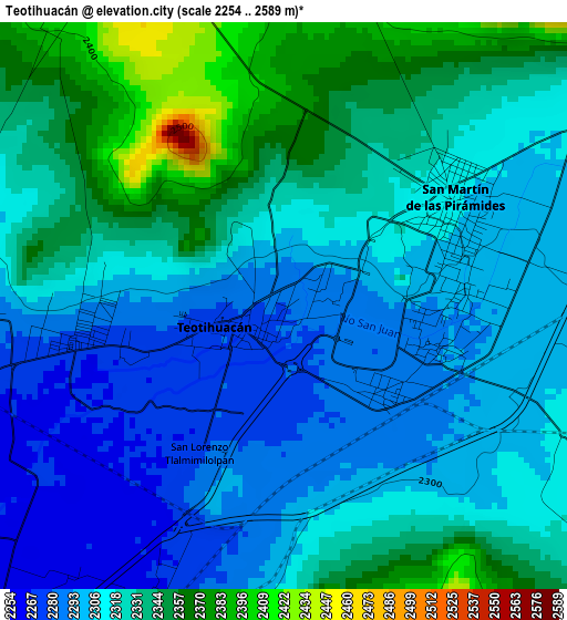 Teotihuacán elevation map