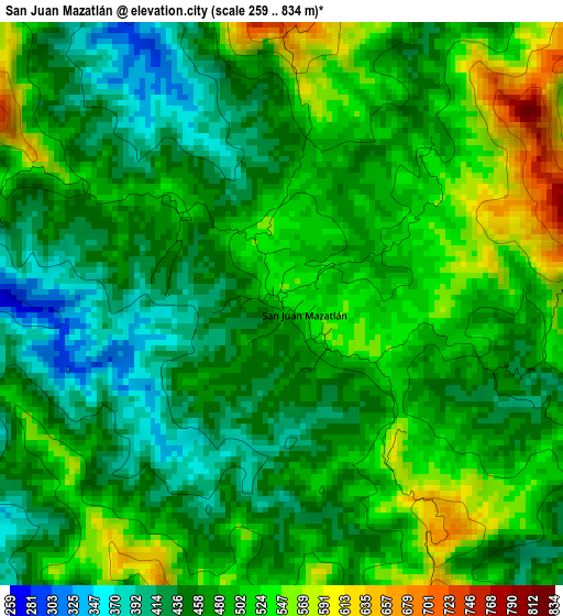 San Juan Mazatlán elevation map