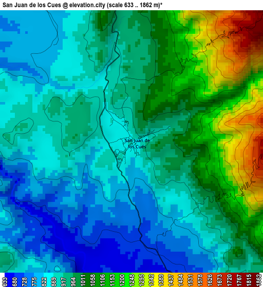 San Juan de los Cues elevation map