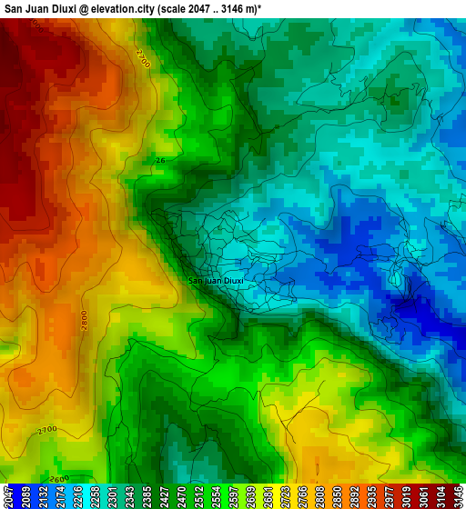 San Juan Diuxi elevation map