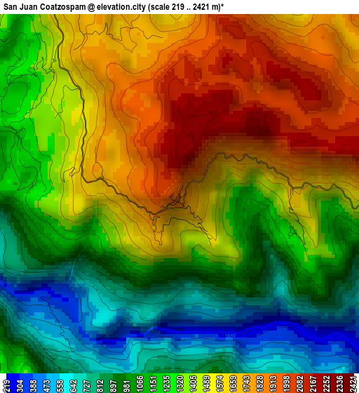 San Juan Coatzospam elevation map