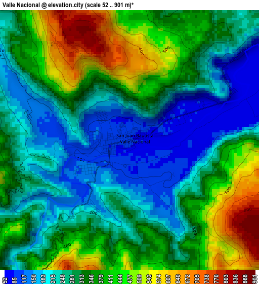 Valle Nacional elevation map