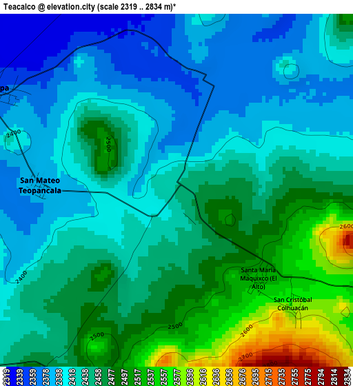 Teacalco elevation map