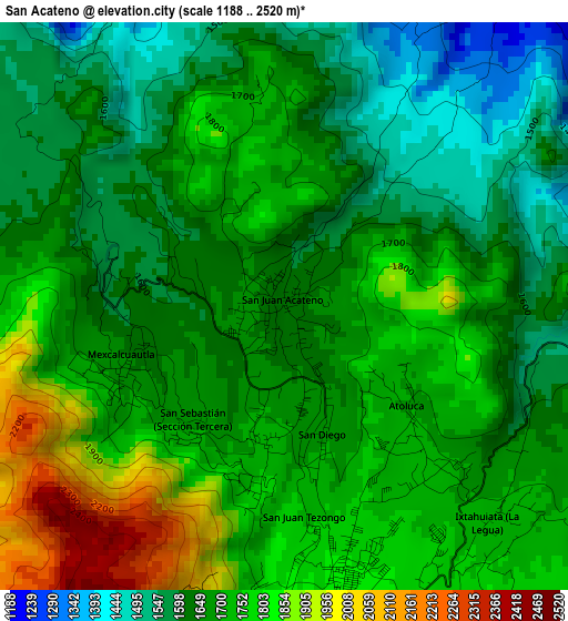 San Acateno elevation map