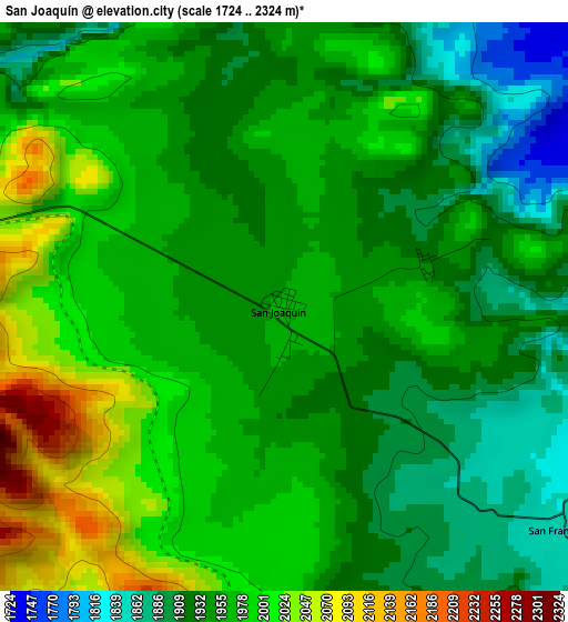 San Joaquín elevation map