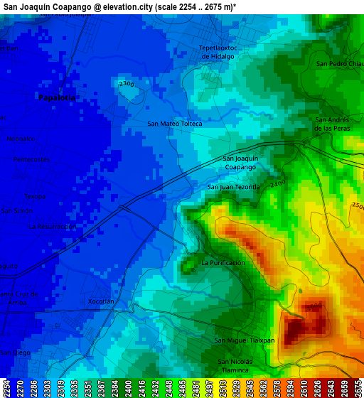 San Joaquín Coapango elevation map