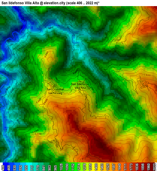 San Ildefonso Villa Alta elevation map