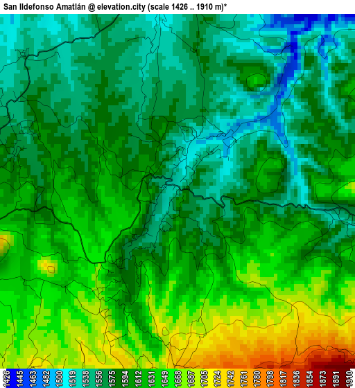 San Ildefonso Amatlán elevation map