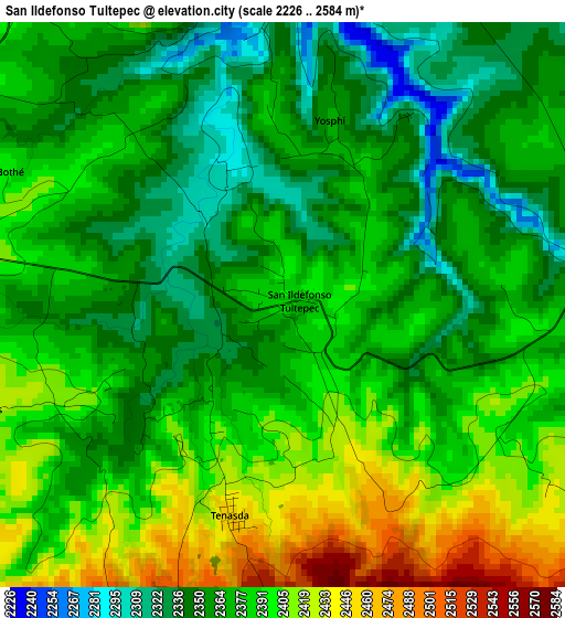 San Ildefonso Tultepec elevation map