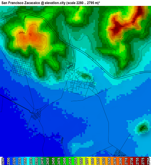 San Francisco Zacacalco elevation map