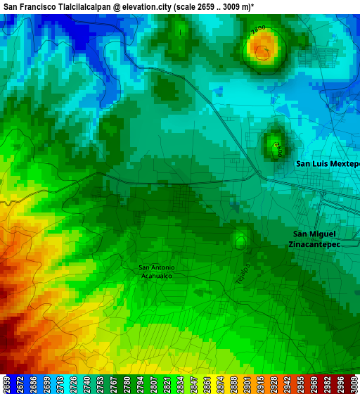 San Francisco Tlalcilalcalpan elevation map