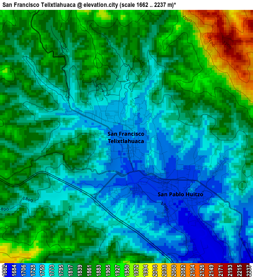 San Francisco Telixtlahuaca elevation map