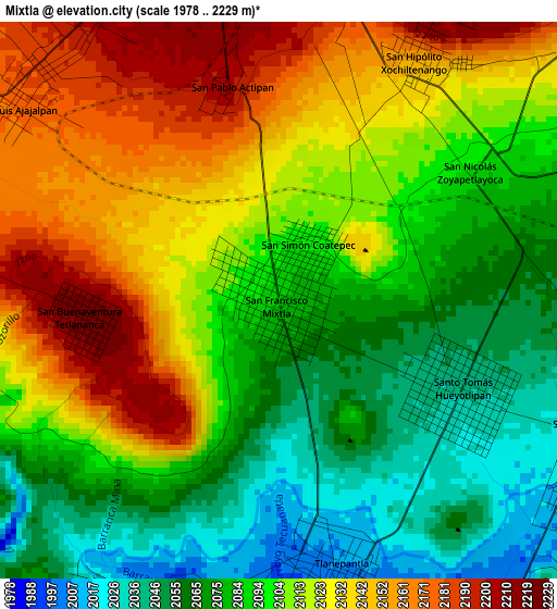 Mixtla elevation map