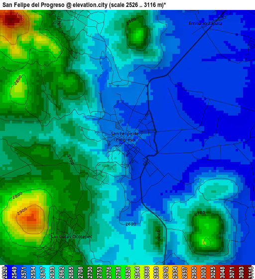 San Felipe del Progreso elevation map