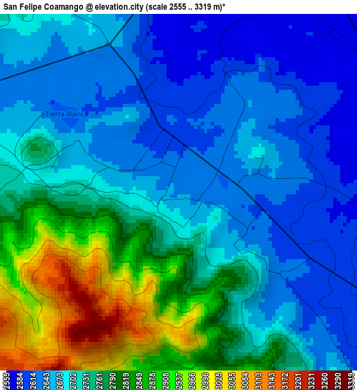 San Felipe Coamango elevation map