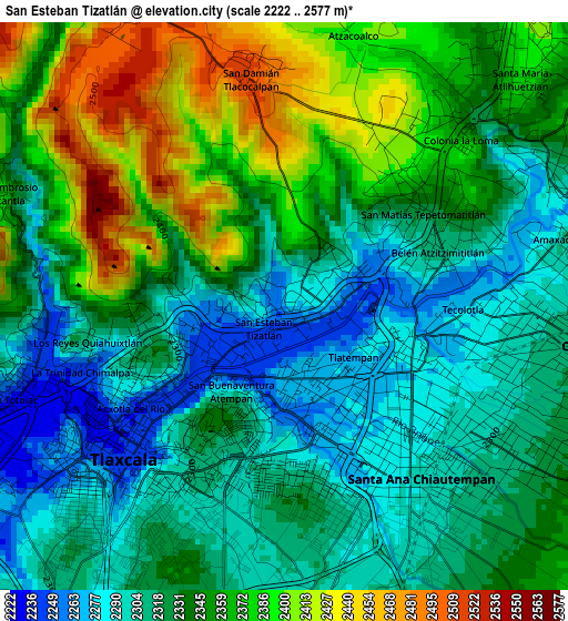 San Esteban Tizatlán elevation map