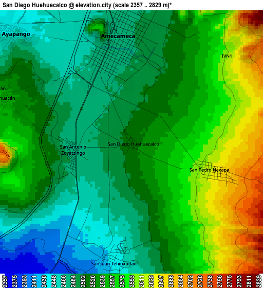 San Diego Huehuecalco elevation map