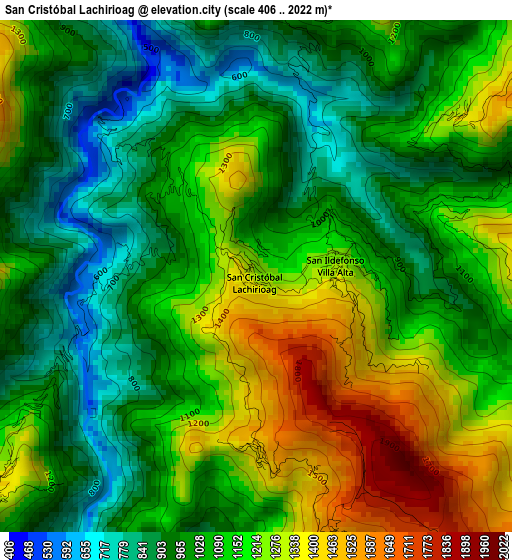 San Cristóbal Lachirioag elevation map