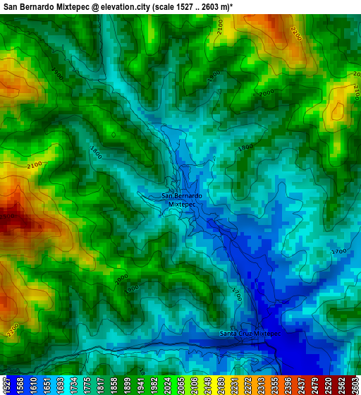 San Bernardo Mixtepec elevation map