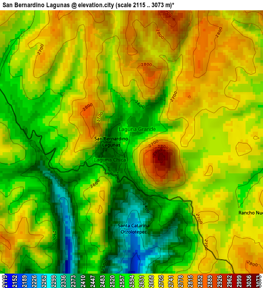 San Bernardino Lagunas elevation map