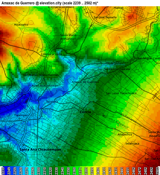 Amaxac de Guerrero elevation map