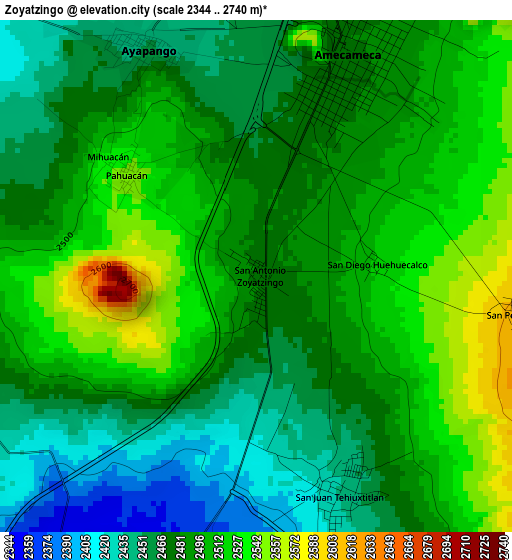 Zoyatzingo elevation map