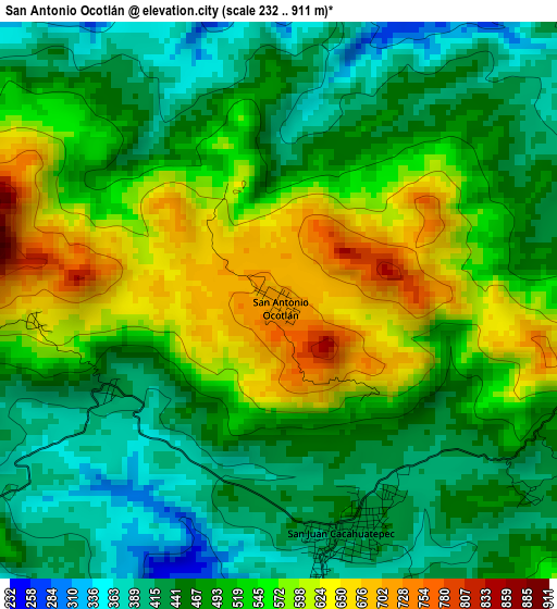 San Antonio Ocotlán elevation map