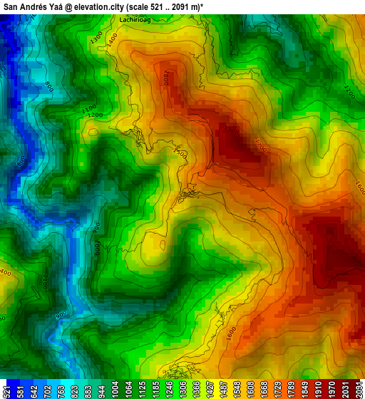 San Andrés Yaá elevation map