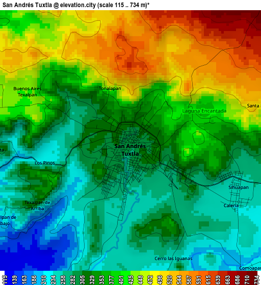 San Andrés Tuxtla elevation map