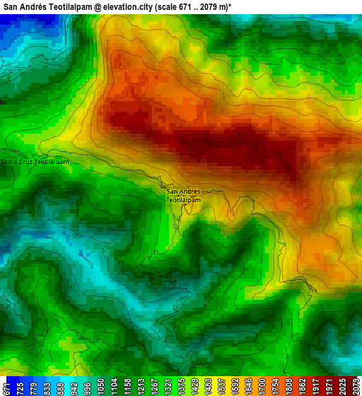 San Andrés Teotilalpam elevation map