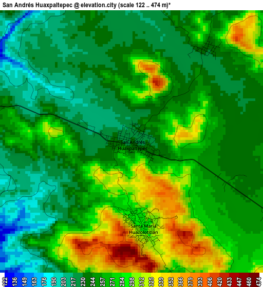 San Andrés Huaxpaltepec elevation map