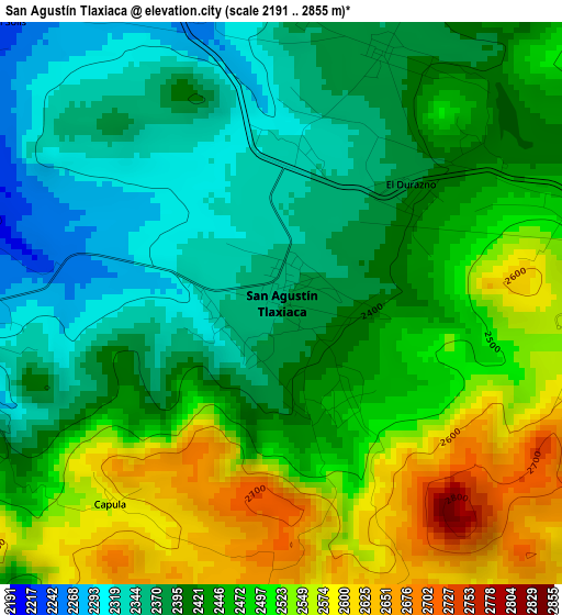 San Agustín Tlaxiaca elevation map