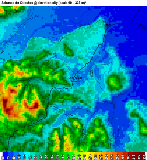 Sabanas de Xalostoc elevation map