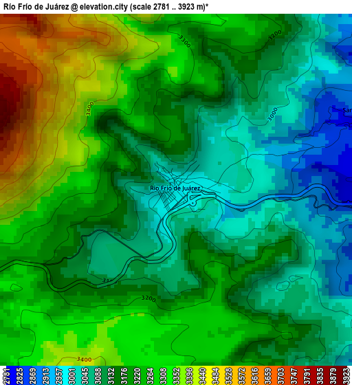 Río Frío de Juárez elevation map