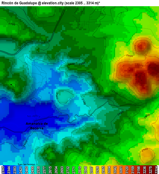 Rincón de Guadalupe elevation map