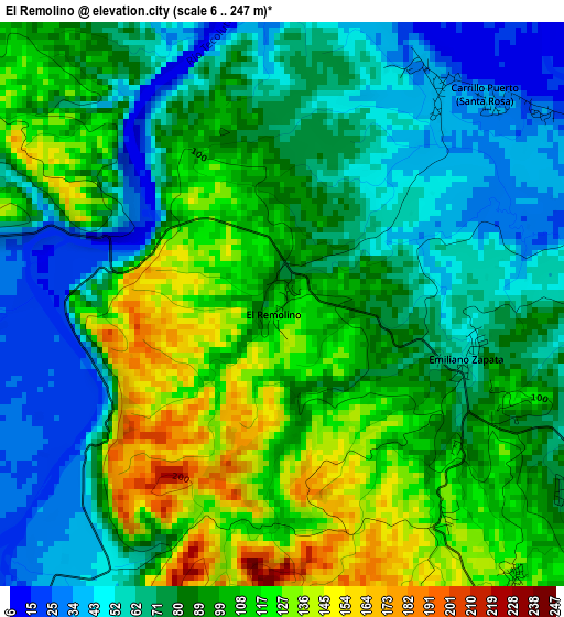 El Remolino elevation map