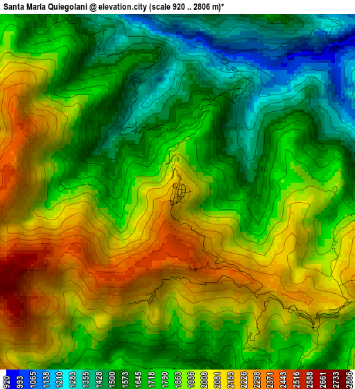 Santa María Quiegolani elevation map