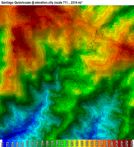 Santiago Quiavicuzas elevation map