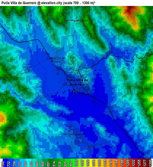 Putla Villa de Guerrero elevation map