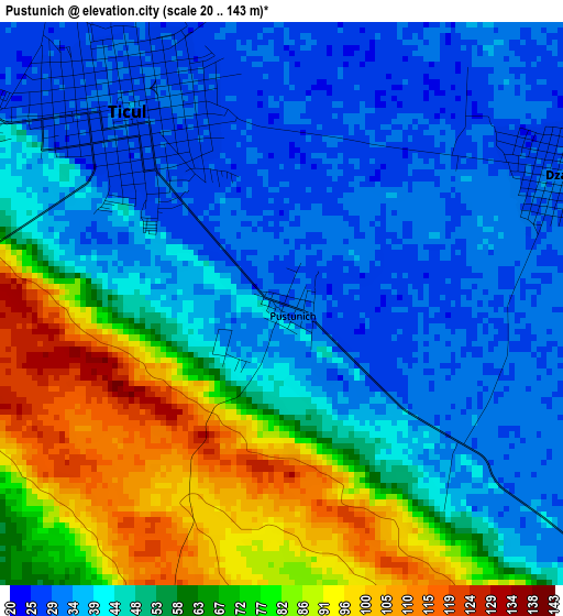 Pustunich elevation map