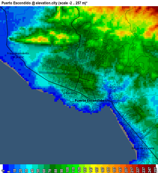 Puerto Escondido elevation map