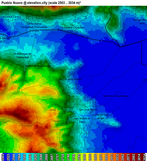 Pueblo Nuevo elevation map