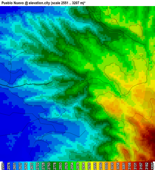 Pueblo Nuevo elevation map