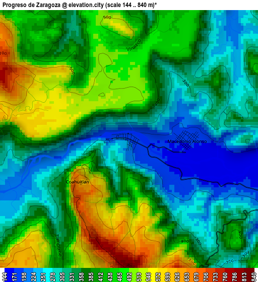 Progreso de Zaragoza elevation map